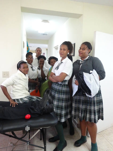 Students from Central Eleuthera High School waiting to donate blood