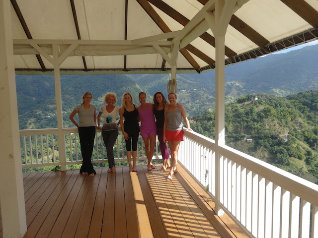 After the yoga with the Blue Mountains in the background