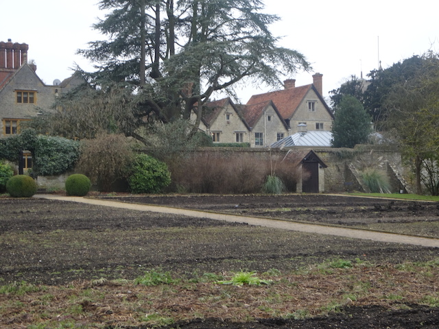 View of the beautiful main house at the Manoir Aux Quat'Saisons and the vegetable garden - well it is February !