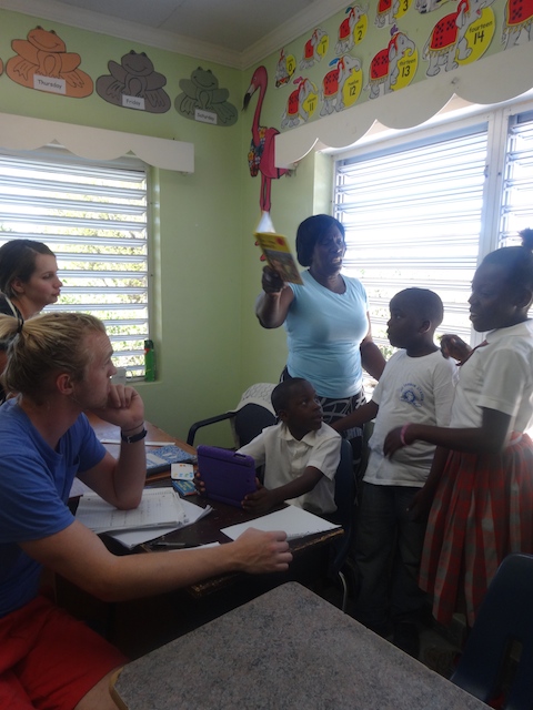 Mrs Dolly Petty with students and visiting special needs teacher trainees