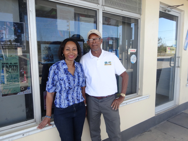 Lawrence and jean griffin outside the Highway Service Station