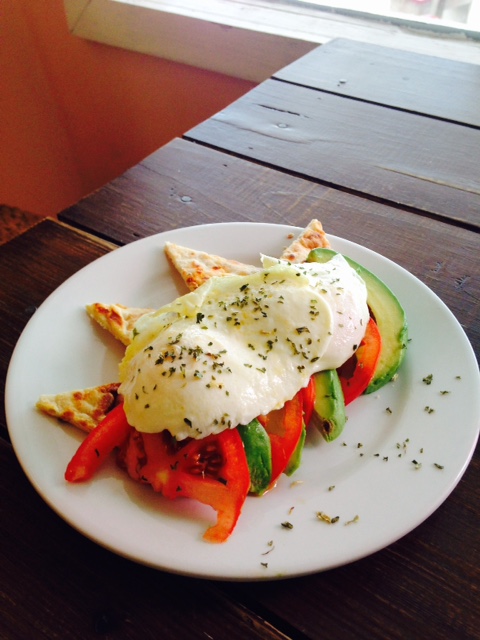Another real favorite - flatbread with avocado, tomato and topped with poached eggs.....