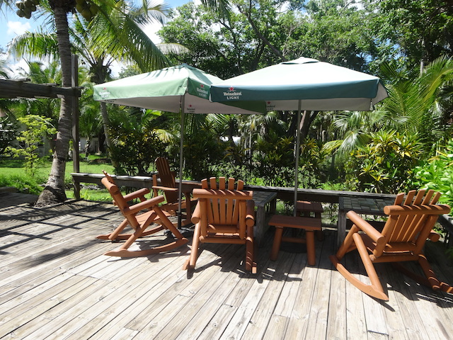 Shady outside deck to enjoy your sandwich and coffee