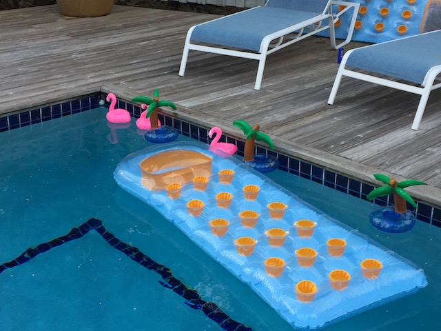 Pool floats, floating flamingos and palm trees - all you need is a cocktail !
