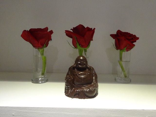 The chocolate Buddha from Christmas 2014 - it was so beautiful I photographed it in front of the roses !!!