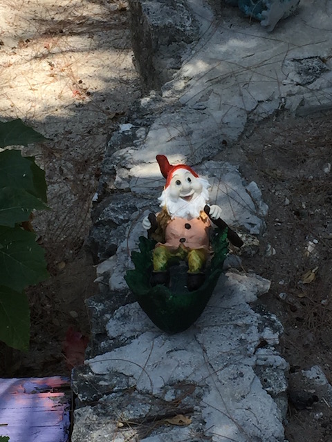 You never know where a garden gnome is going to pop up - here it was on Staniel Cay 