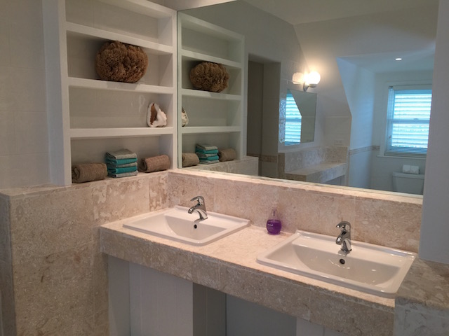 Upstairs bathroom at the Yellow House with new vanity area