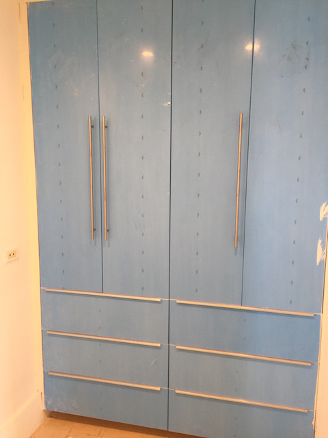 Still with protective coating on the cabinets while the painting is done - then ready to be filled !!!!