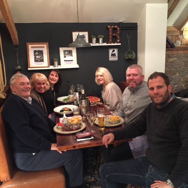 From left to right - dear friend Rick, Me ! ,Richard my stepson's lovely wife Terri, Rick's beautiful wife Jo, Richard my stepson from a former life !, and finally Ben - Jo and Rick's son and co-owner of the fantastic gastropub the Blue Bell Inn.....