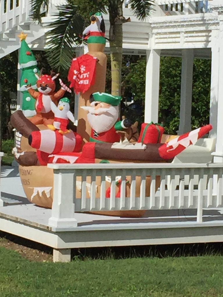 Inflatable pirate ship with Santa and helpers ....