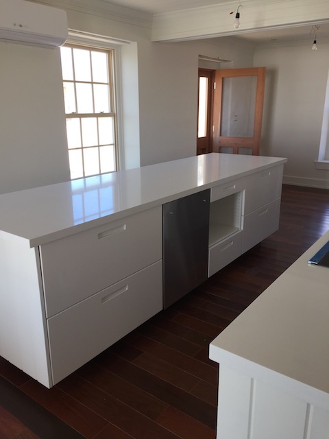 The nearly completed kitchen at Cornerwall House 