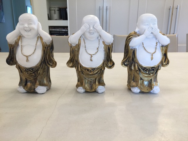 Bob bought these for me while we were away - Hotei Buddhas - hear no evil, see no evil , speak no evil..... Such a lovely gift - thank you again Bob - best present buyer ever ! 