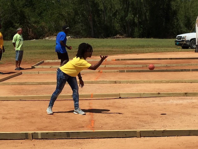 Teacher Ms Cooper from Governors Harbour having a great game 