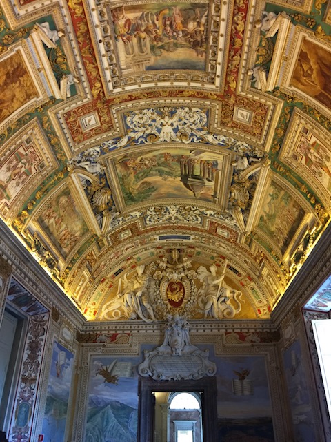 A view of the ceiling in the longest gallery in the Vatican Museum 