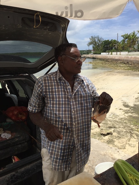 J J Hepworth about to make a great conch salad