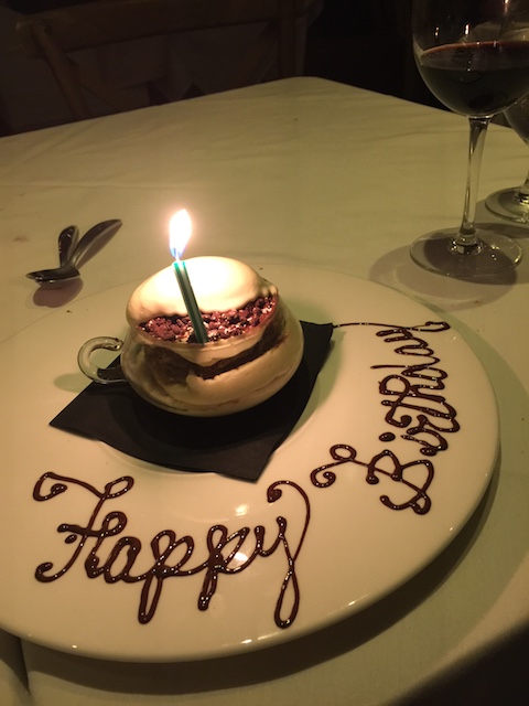 Lovely birthday dessert at Valentino Cucina 