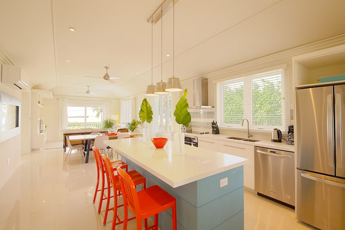 Taken from the front door - yes I am pretty obsessed with these orange counter stools !