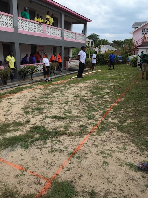 The improvised court after the flooding out of the ball park