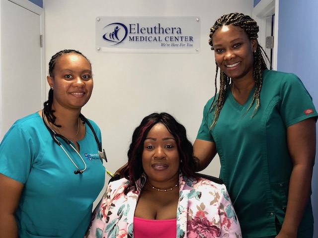 Such a lovely greeting when you walk in - from left to right - Ischer Johnson - the medical assistant specializing in Emergency medical Technology , next is Vernice Rolle from Governors Harbour - she is in charge of customer service and also the receptionist. Finally Lori- Ann Lightbourne - the Nurse Administrator and wife of Dr Arlington Lightbourn.