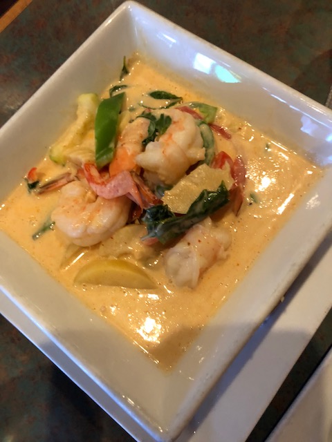 Delicious red Thai curry with super sized shrimp