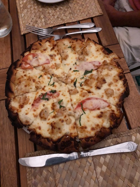 Delicious seafood pizza