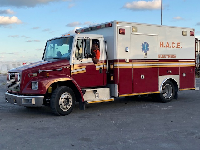 Jason Thompson with the HACE ambulance - out on the Cay - just in case.....