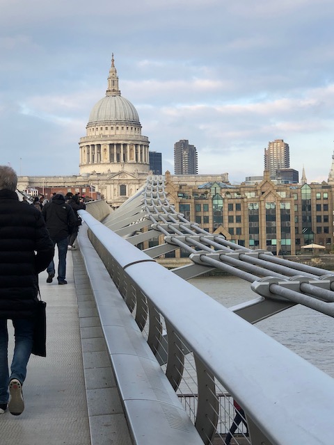 A view of St Pauls Cathedral taken from the Millennium footbridge that joins Tate Modern on the south side of the Thames with the north side.