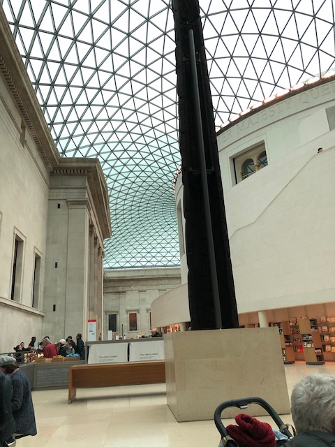 The enclosed courtyard of the British Museum with a stunning huge glass roof.