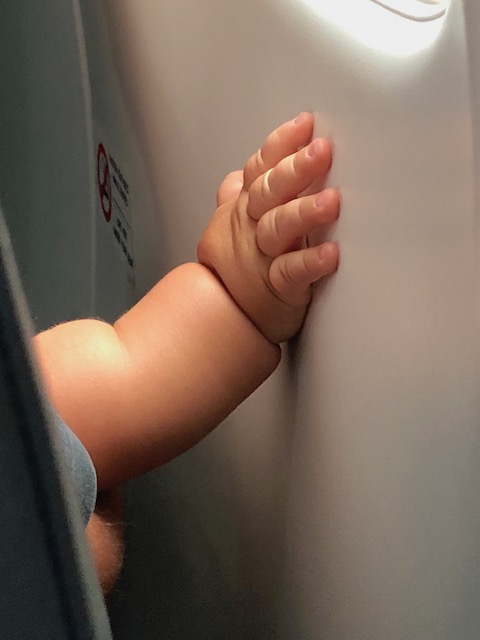 I couldn't resist a picture of this gorgeous chubby toddler's hand on the row in front.