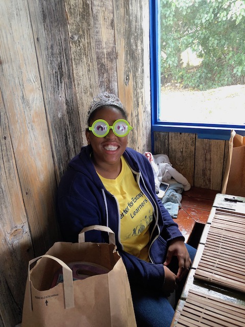 Dunaje with her tiara and googly glasses 